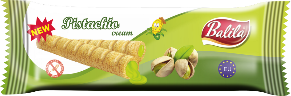 Corn tubes filled with Pistachio Cream
